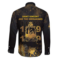 Saint Vincent And The Grenadines 1979 Family Matching Off Shoulder Short Dress and Hawaiian Shirt Gold Tropical Leaves And Coat Of Arms - Wonder Print Shop