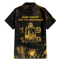 Saint Vincent And The Grenadines 1979 Family Matching Summer Maxi Dress and Hawaiian Shirt Gold Tropical Leaves And Coat Of Arms - Wonder Print Shop