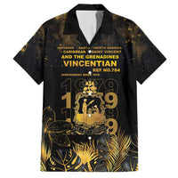 Saint Vincent And The Grenadines 1979 Family Matching Tank Maxi Dress and Hawaiian Shirt Gold Tropical Leaves And Coat Of Arms - Wonder Print Shop
