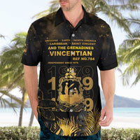 Saint Vincent And The Grenadines 1979 Hawaiian Shirt Gold Tropical Leaves And Coat Of Arms - Wonder Print Shop