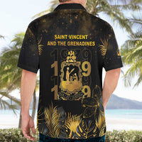Saint Vincent And The Grenadines 1979 Hawaiian Shirt Gold Tropical Leaves And Coat Of Arms - Wonder Print Shop
