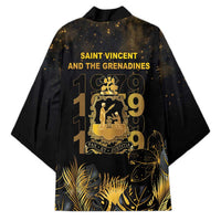 Saint Vincent And The Grenadines 1979 Kimono Gold Tropical Leaves And Coat Of Arms - Wonder Print Shop