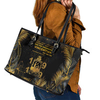 Saint Vincent And The Grenadines 1979 Leather Tote Bag Gold Tropical Leaves And Coat Of Arms - Wonder Print Shop