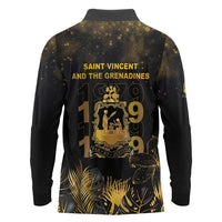 Saint Vincent And The Grenadines 1979 Long Sleeve Polo Shirt Gold Tropical Leaves And Coat Of Arms - Wonder Print Shop