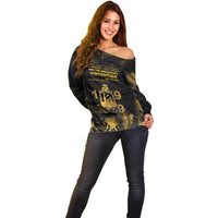 Saint Vincent And The Grenadines 1979 Off Shoulder Sweater Gold Tropical Leaves And Coat Of Arms - Wonder Print Shop