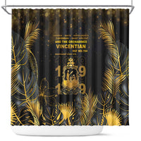 Saint Vincent And The Grenadines 1979 Shower Curtain Gold Tropical Leaves And Coat Of Arms - Wonder Print Shop