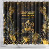 Saint Vincent And The Grenadines 1979 Shower Curtain Gold Tropical Leaves And Coat Of Arms - Wonder Print Shop