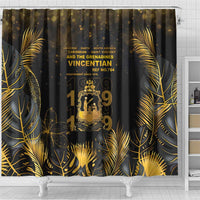 Saint Vincent And The Grenadines 1979 Shower Curtain Gold Tropical Leaves And Coat Of Arms - Wonder Print Shop