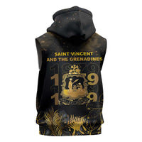 Saint Vincent And The Grenadines 1979 Sleeveless Hoodie Gold Tropical Leaves And Coat Of Arms - Wonder Print Shop