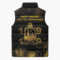 Saint Vincent And The Grenadines 1979 Sleeveless Puffer Jacket Gold Tropical Leaves And Coat Of Arms - Wonder Print Shop