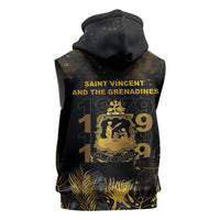 Saint Vincent And The Grenadines 1979 Sleeveless Zip Hoodie Gold Tropical Leaves And Coat Of Arms - Wonder Print Shop