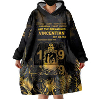 Saint Vincent And The Grenadines 1979 Wearable Blanket Hoodie Gold Tropical Leaves And Coat Of Arms - Wonder Print Shop