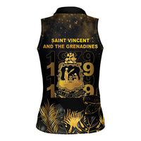 Saint Vincent And The Grenadines 1979 Women Sleeveless Polo Shirt Gold Tropical Leaves And Coat Of Arms - Wonder Print Shop