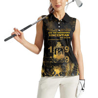 Saint Vincent And The Grenadines 1979 Women Sleeveless Polo Shirt Gold Tropical Leaves And Coat Of Arms - Wonder Print Shop