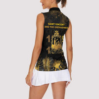 Saint Vincent And The Grenadines 1979 Women Sleeveless Polo Shirt Gold Tropical Leaves And Coat Of Arms - Wonder Print Shop