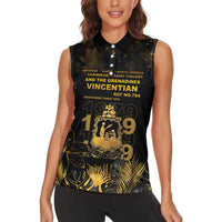 Saint Vincent And The Grenadines 1979 Women Sleeveless Polo Shirt Gold Tropical Leaves And Coat Of Arms - Wonder Print Shop