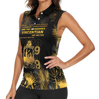 Saint Vincent And The Grenadines 1979 Women Sleeveless Polo Shirt Gold Tropical Leaves And Coat Of Arms - Wonder Print Shop