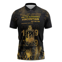 Saint Vincent And The Grenadines 1979 Zipper Polo Shirt Gold Tropical Leaves And Coat Of Arms - Wonder Print Shop