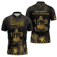 Saint Vincent And The Grenadines 1979 Zipper Polo Shirt Gold Tropical Leaves And Coat Of Arms - Wonder Print Shop