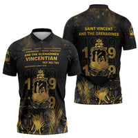 Saint Vincent And The Grenadines 1979 Zipper Polo Shirt Gold Tropical Leaves And Coat Of Arms - Wonder Print Shop