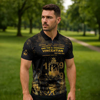 Saint Vincent And The Grenadines 1979 Zipper Polo Shirt Gold Tropical Leaves And Coat Of Arms - Wonder Print Shop