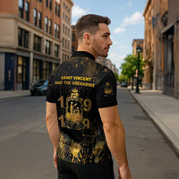 Saint Vincent And The Grenadines 1979 Zipper Polo Shirt Gold Tropical Leaves And Coat Of Arms - Wonder Print Shop