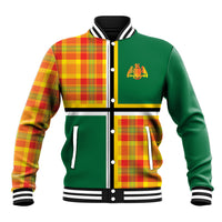 Dominica Creole Day Baseball Jacket Coat Of Arms Madras Plaid Pattern
