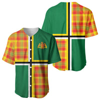 Dominica Creole Day Baseball Jersey Coat Of Arms Madras Plaid Pattern