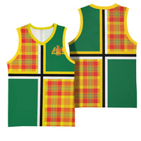 Dominica Creole Day Basketball Jersey Coat Of Arms Madras Plaid Pattern