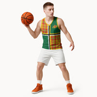 Dominica Creole Day Basketball Jersey Coat Of Arms Madras Plaid Pattern