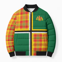 Dominica Creole Day Bomber Puffer Jacket Coat Of Arms Madras Plaid Pattern