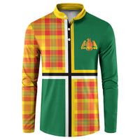 Dominica Creole Day Button Sweatshirt Coat Of Arms Madras Plaid Pattern