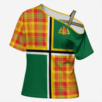 Dominica Creole Day Cross Shoulder Shirt Coat Of Arms Madras Plaid Pattern
