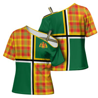 Dominica Creole Day Cross Shoulder Shirt Coat Of Arms Madras Plaid Pattern