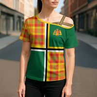 Dominica Creole Day Cross Shoulder Shirt Coat Of Arms Madras Plaid Pattern