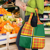 Dominica Creole Day Grocery Bag Coat Of Arms Madras Plaid Pattern