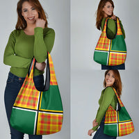 Dominica Creole Day Grocery Bag Coat Of Arms Madras Plaid Pattern