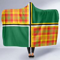 Dominica Creole Day Hooded Blanket Coat Of Arms Madras Plaid Pattern