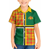 Dominica Creole Day Kid Hawaiian Shirt Coat Of Arms Madras Plaid Pattern