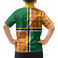 Dominica Creole Day Kid Hawaiian Shirt Coat Of Arms Madras Plaid Pattern