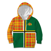Dominica Creole Day Kid Hoodie Coat Of Arms Madras Plaid Pattern