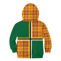 Dominica Creole Day Kid Hoodie Coat Of Arms Madras Plaid Pattern