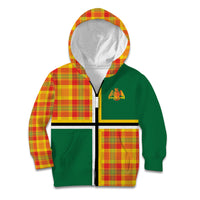 Dominica Creole Day Kid Hoodie Coat Of Arms Madras Plaid Pattern