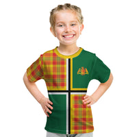 Dominica Creole Day Kid T Shirt Coat Of Arms Madras Plaid Pattern