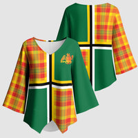Dominica Creole Day Kimono Sleeve Blouse Coat Of Arms Madras Plaid Pattern