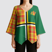 Dominica Creole Day Kimono Sleeve Blouse Coat Of Arms Madras Plaid Pattern