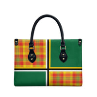 Dominica Creole Day Leather Bag Coat Of Arms Madras Plaid Pattern