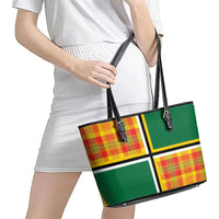Dominica Creole Day Leather Tote Bag Coat Of Arms Madras Plaid Pattern