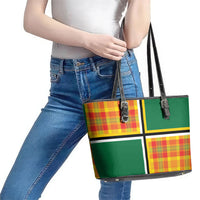 Dominica Creole Day Leather Tote Bag Coat Of Arms Madras Plaid Pattern