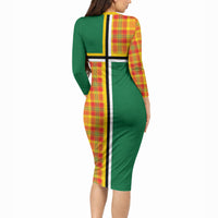 Dominica Creole Day Long Sleeve Bodycon Dress Coat Of Arms Madras Plaid Pattern